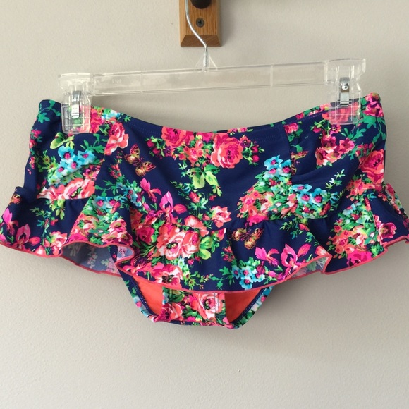 Floral bikini bottom with attached skirt