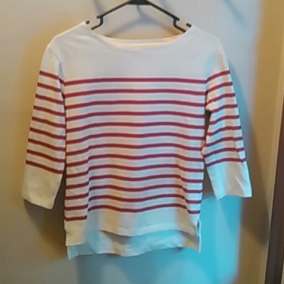 Ivory quarter sleeve with red stripes