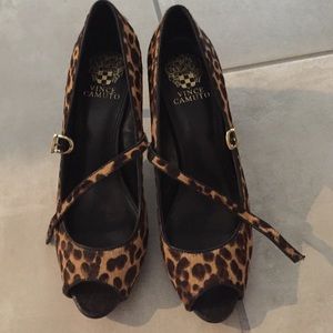 Vince Camuto leopard peep toe heels