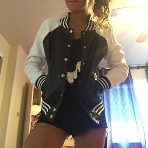 Forever 21 black and white varsity jacket nwot