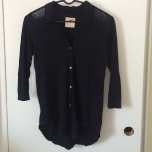 Navy blue button down top