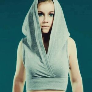 Gray knit crop top hoodie