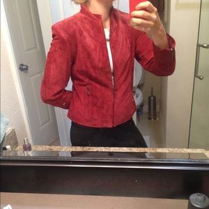 Maroon burgundy suede leather jacket with zipper