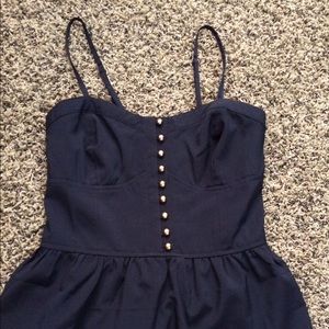 Navy Peplum Tank with Gold Buttons