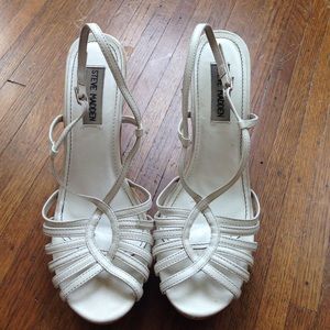 Steve Madden White Leather Wood sandal wedges