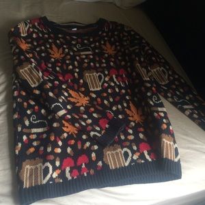 fall sweater with mushroom and beer print
