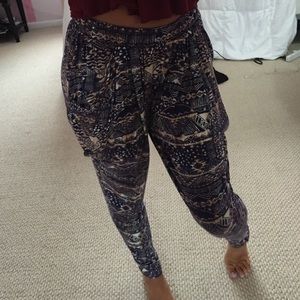 Full tilt blue and tan patterned pants from tillys