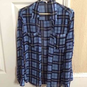 Express L Blue/Purple Plaid Shirt