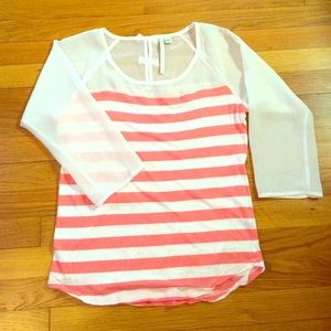 Striped top with sheer sleeves