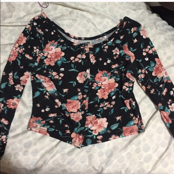 Floral long sleeve button up crop top - Picture 1 of 1