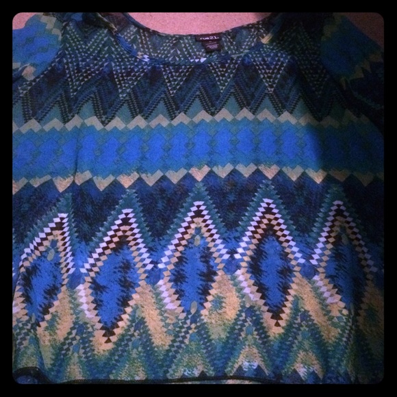 Blue and Green Chevron Sheer Shirt