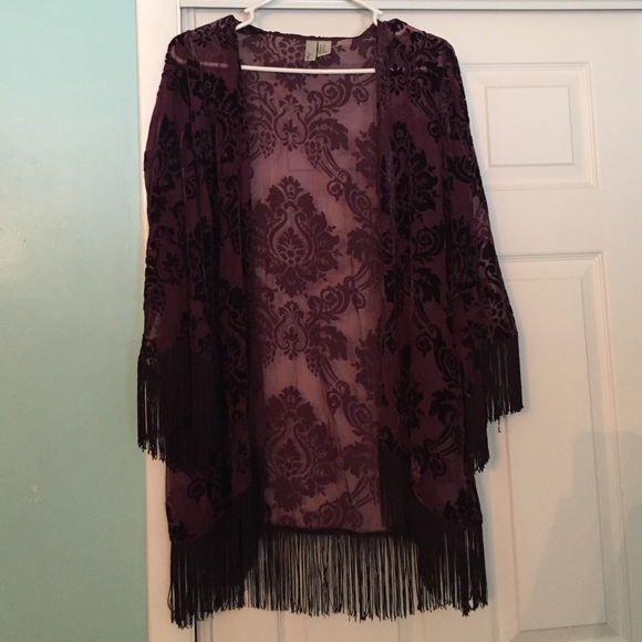 Forever 21 Purple Velvet and Fringe Kimono