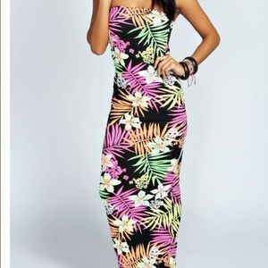 Bandeau Bodycon Maxi Tube dress Tropical Print