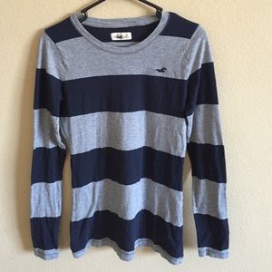Hollister Grey/Navy Striped Long Sleeve