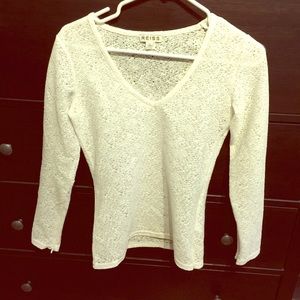 REISS lace white fitted long sleeve top