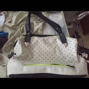 Black, white and neon yellow handbag