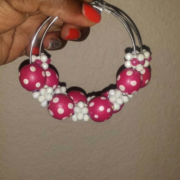 Beautiful hand-crafted pink and white hoops. - Picture 2 of 2
