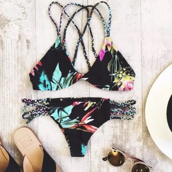 RESERVED black floral bikini set