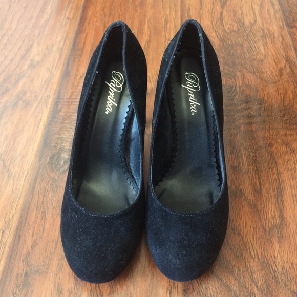 Black suede pumps
