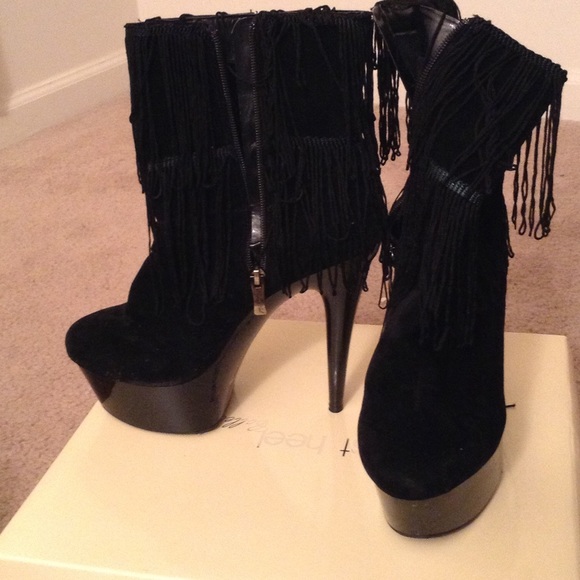 Black suede fringe boots