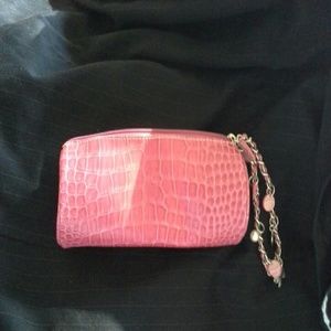 Liz Claiborne pink faux alligator clutch
