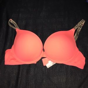 PINK  Orange push up bra with cheetah straps