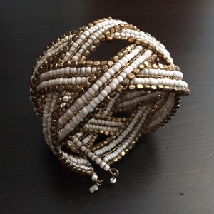 Anthropologie gold and white beaded cuff bracelet