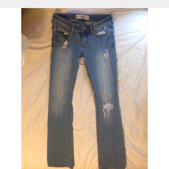 Light wash, distressed, hollister boot cut jeans - Picture 1 of 2