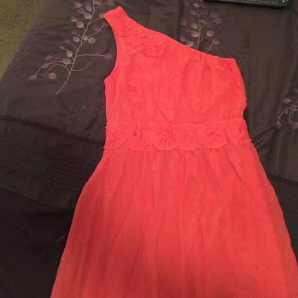 One shoulder coral dress