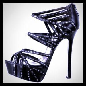 Bebe Desiree Leather Caged Sandal Heel