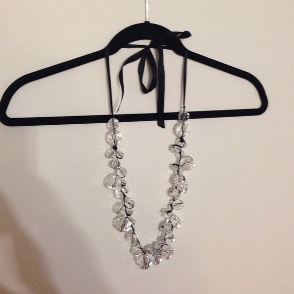 Faux Crystal Necklace with Ribbon Tie