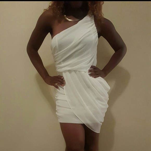 White one sleeve wrap dress