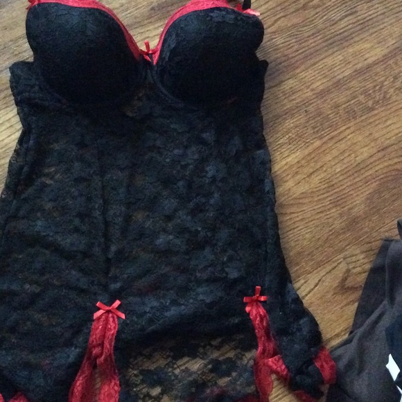 Black red lace bra top 42d nightie chemise