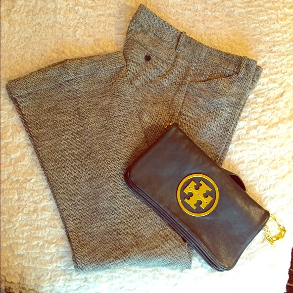 Theory stretch chevron tweed pants w/ cuffed ankle