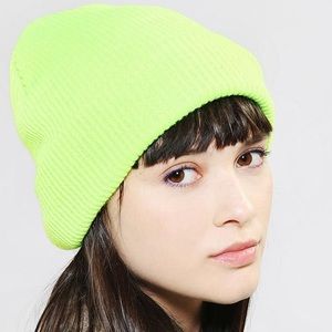 BDG Ribbed Knit Beanie in Neon Green
