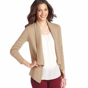 LOFT ribbed shawl collar open front cardi, Camel