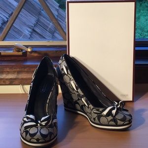 Coach Signature Black and White Wedge Heels