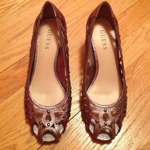 Guess pewter leather wedges size 7.5 worn once