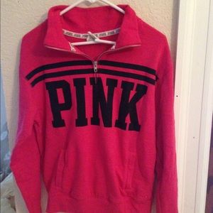 PINK Half-Zip Red Sweater