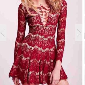 Red Long Sleeve Lace Dress