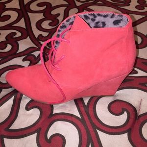 NEW Suede Red Wedges Booties