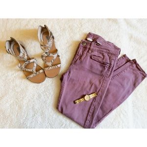 J Crew purple toothpick jean with ankle zippers