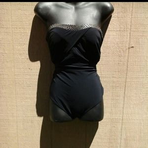 Black strapless swimsuit