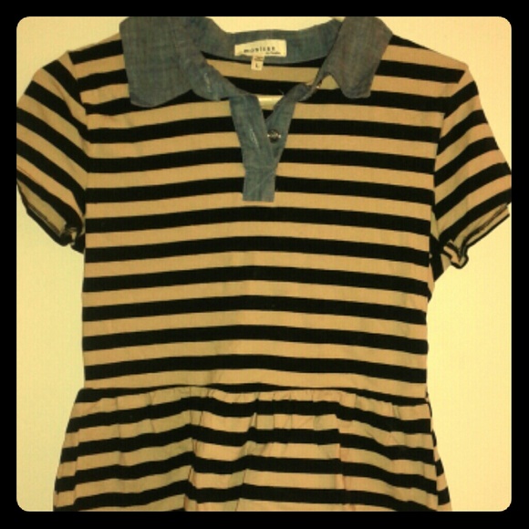 Striped  peplum shirt with denim collar