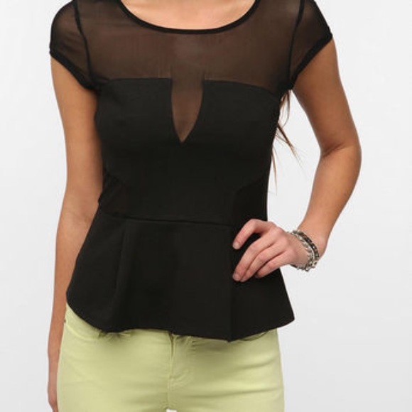 Black Mesh Peplum Top