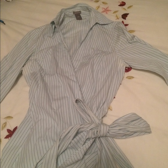 Blue and white stripe, wrap top