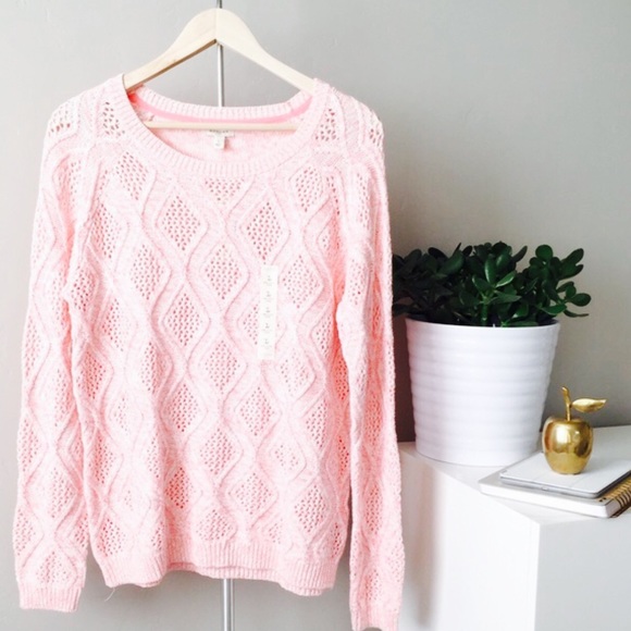 π©SOLD - Sonoma | Pink & White Cable Knit Sweater - Picture 2 of 4