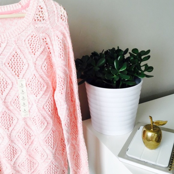 π©SOLD - Sonoma | Pink & White Cable Knit Sweater - Picture 3 of 4