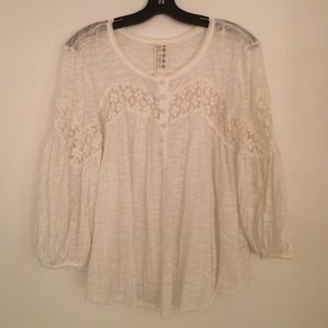 Free People white lace trim top