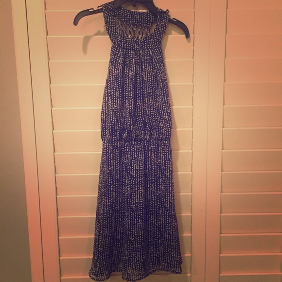 Navy and white polka dot dress